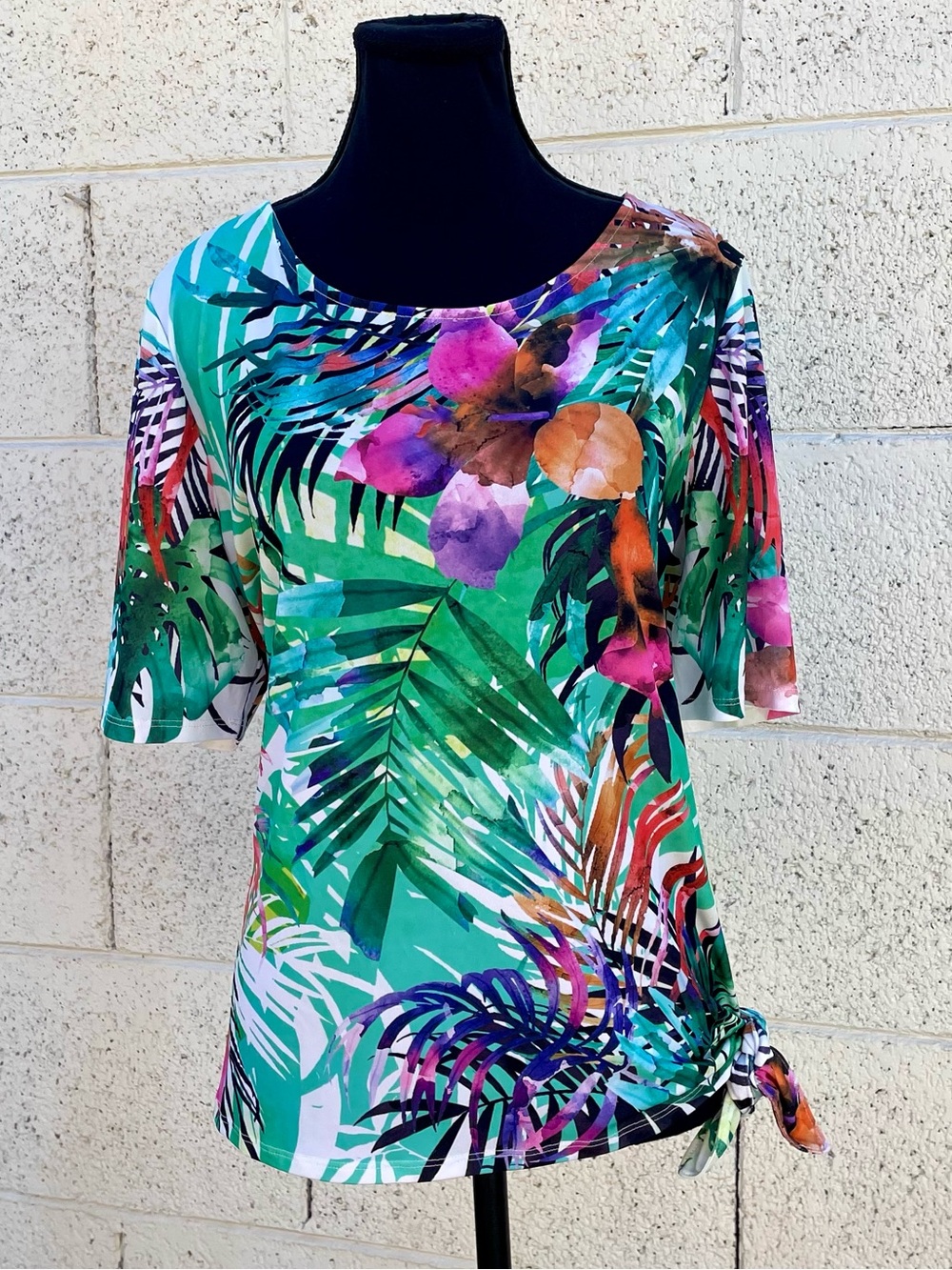 Chico's Tropical Paradise Top Side Tie-Knot Summer Beach Coconutgirl Size 2 EUC - Picture 7 of 11